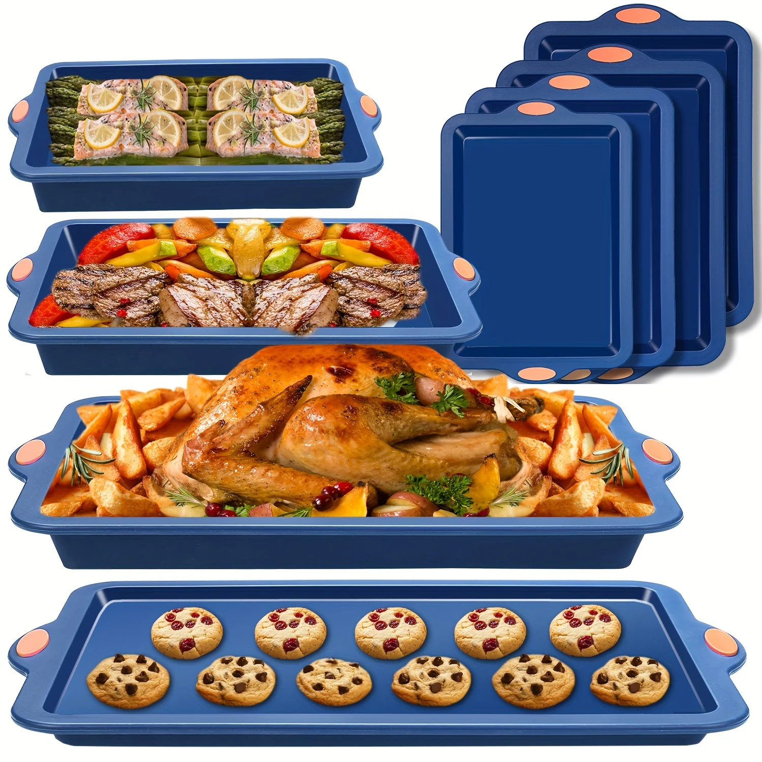 Silicone Baking Pans Set, 4 Pieces Nonstick Bakeware Set With Baking Pans, Baking Sheets, Cookie Sheets, Cake Pan With Grips And Metal Reinforced Frame More Strength
Silicone Baking Pans Set, 4 Pieces Nonstick Bakeware Set With Baking Pans, Baking Sheets, Cookie Sheets, Cake Pan With Grips And Metal Reinforced Frame More Strength