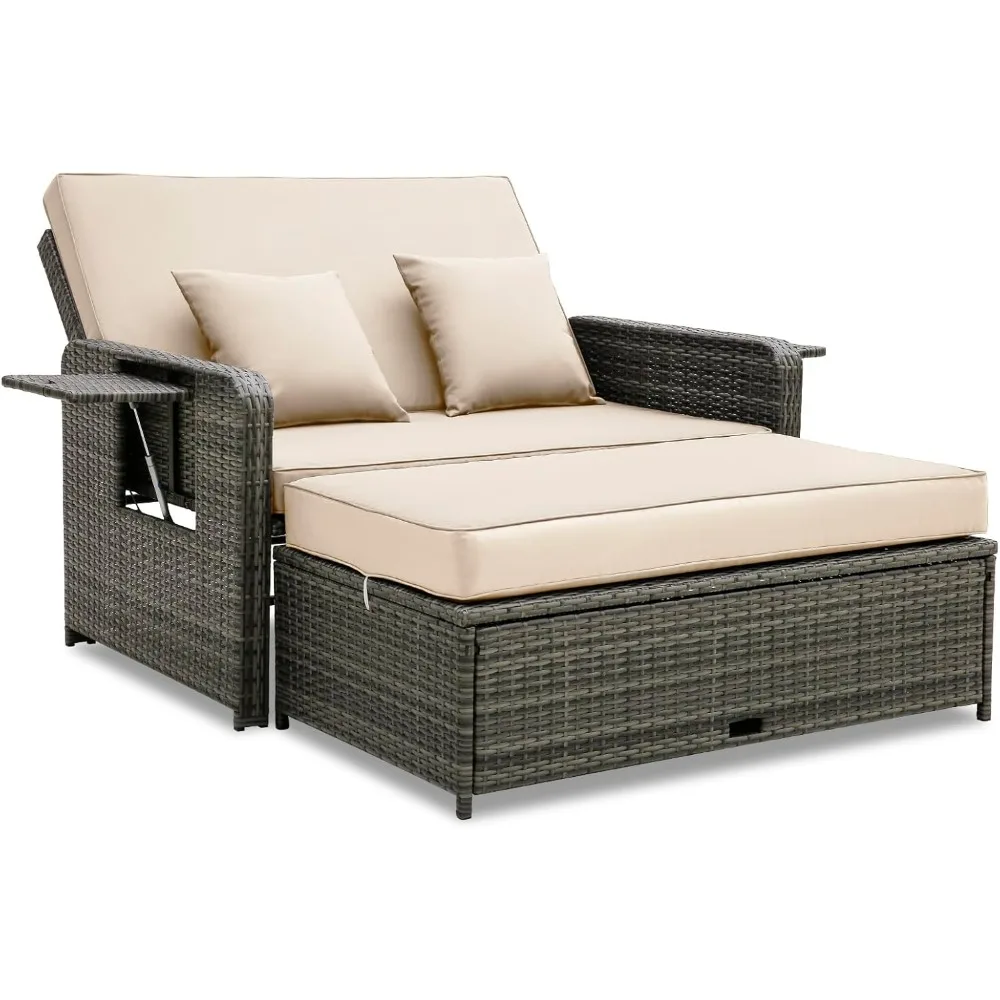 Outdoor rattan sofa lounge chair, storage cabinet, sunbathing sofa set with cushion, adjustable backrest and extendable tray
Outdoor rattan sofa lounge chair, storage cabinet, sunbathing sofa set with cushion, adjustable backrest and extendable tray