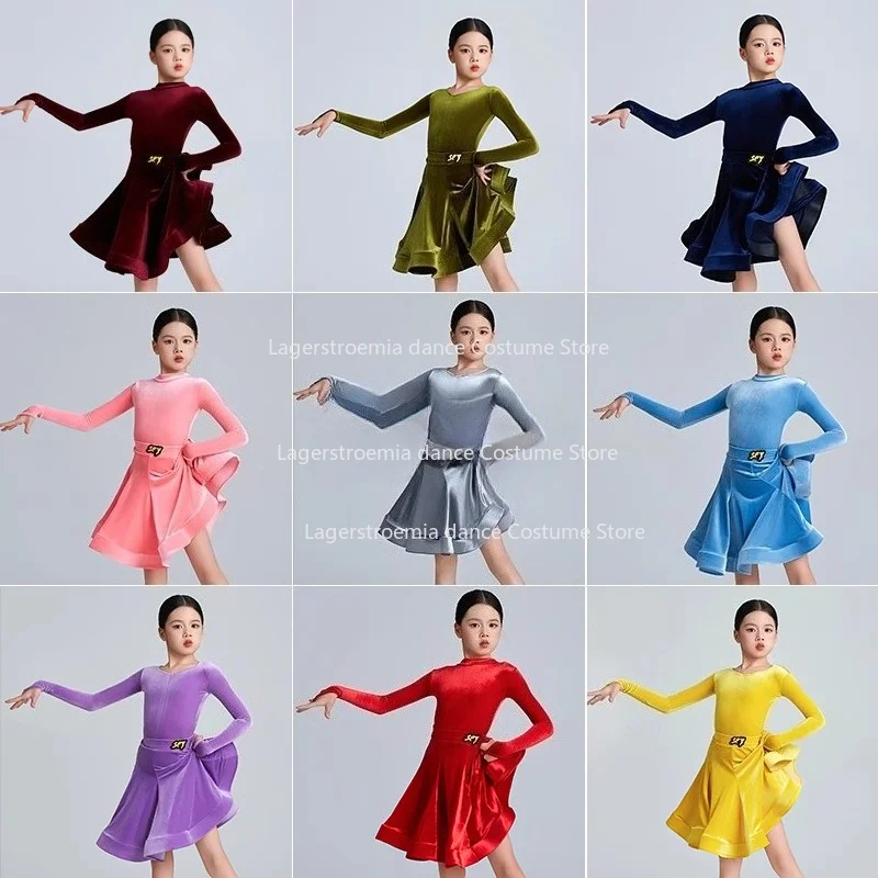 Girls Latin Dance Professional Compeititon Dress Long Sleeces Velvet Dress Kids Cha Cha Dance Dress Practice Clothes
Girls Latin Dance Professional Compeititon Dress Long Sleeces Velvet Dress Kids Cha Cha Dance Dress Practice Clothes