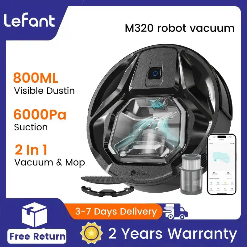 Lefant M320 Robot Vacuum Cleaner Visible Dustbin Environment Protect Powerful Suction App/Alexa/Google Control Mini for Pet Hair
Lefant M320 Robot Vacuum Cleaner Visible Dustbin Environment Protect Powerful Suction App/Alexa/Google Control Mini for Pet Hair