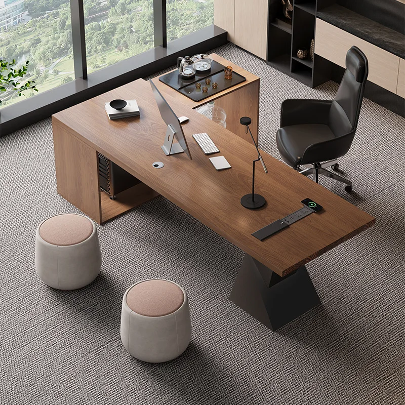 Simple modern solid wood desk with tea table integrated president boss table
Simple modern solid wood desk with tea table integrated president boss table