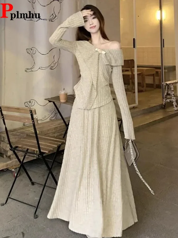 Korea Fashion Slim Strecth Sweater Tops Conjuntos Spring Fall High Waist Loose Skirts Outfit Design Elegant Women 2 Piece Sets
Korea Fashion Slim Strecth Sweater Tops Conjuntos Spring Fall High Waist Loose Skirts Outfit Design Elegant Women 2 Piece Sets