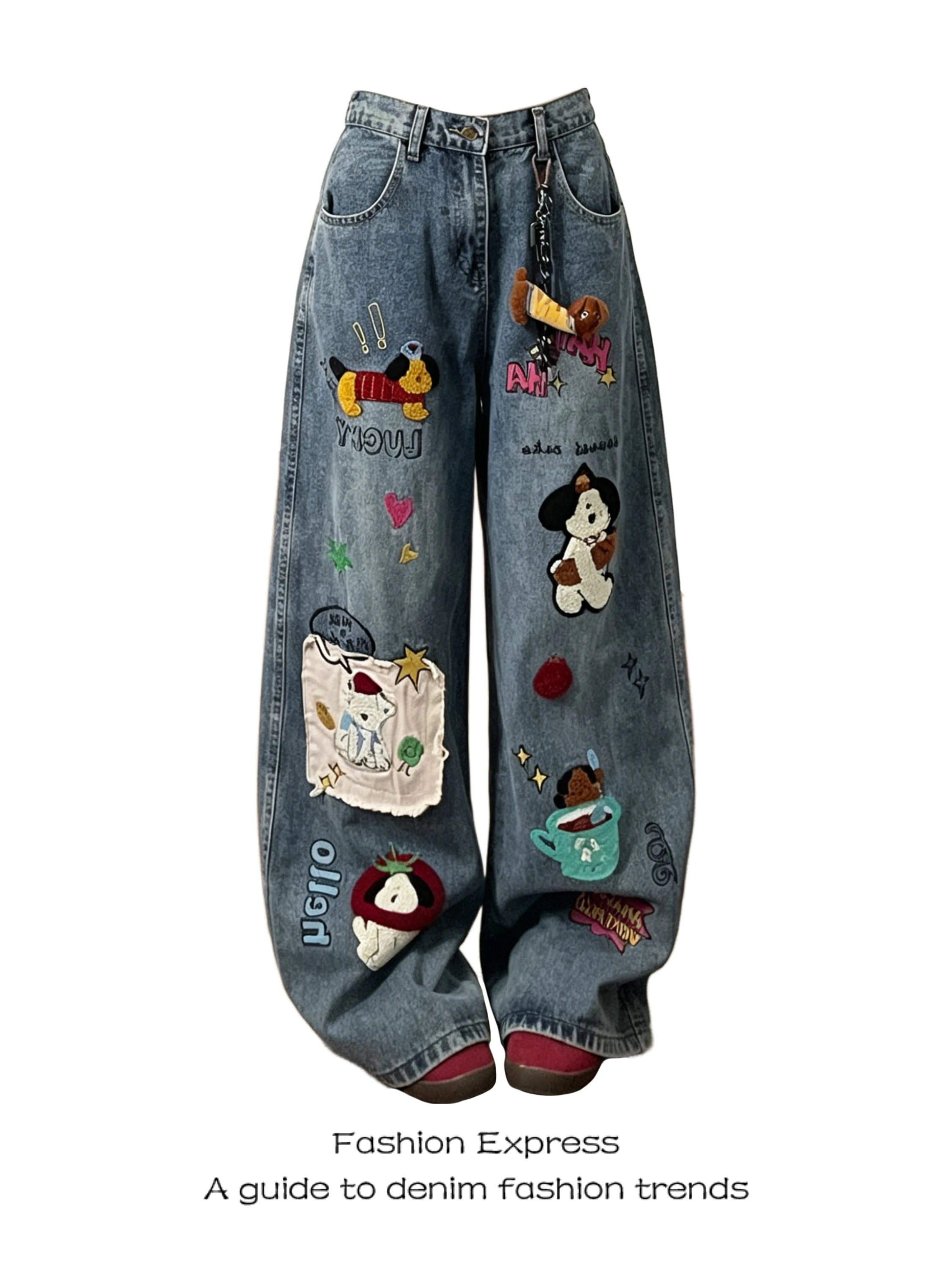 Retro American Dog Embroidery Loose Women's Jeans Casual High Waist Wide Leg Pants Comfortable Lazy Style Denim Trousers
Retro American Dog Embroidery Loose Women's Jeans Casual High Waist Wide Leg Pants Comfortable Lazy Style Denim Trousers