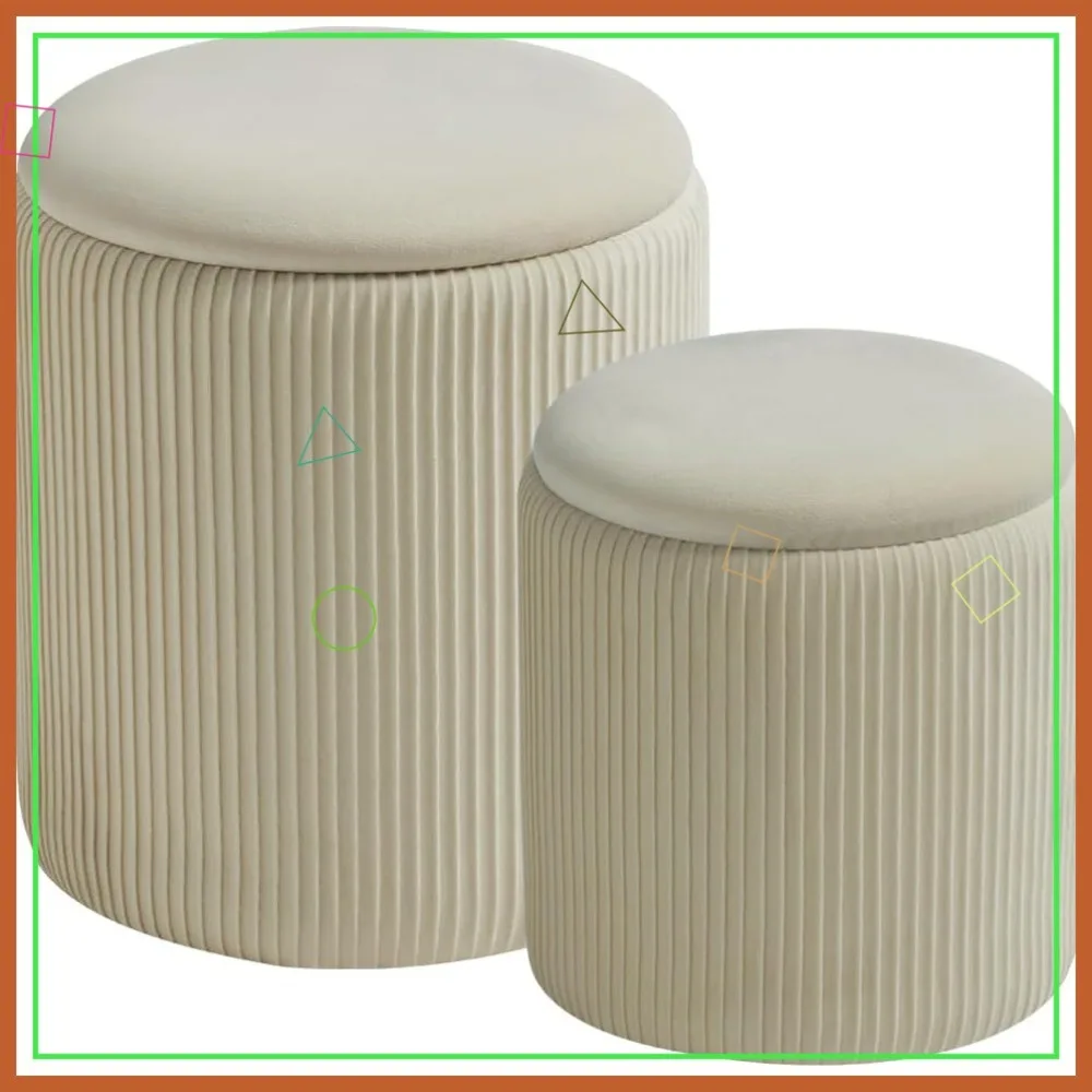 Round Set of 2 Ottoman with Storage - Velvet Vanity Stool, Foot Rest for Living Room Bedroom (White)
Round Set of 2 Ottoman with Storage - Velvet Vanity Stool, Foot Rest for Living Room Bedroom (White)