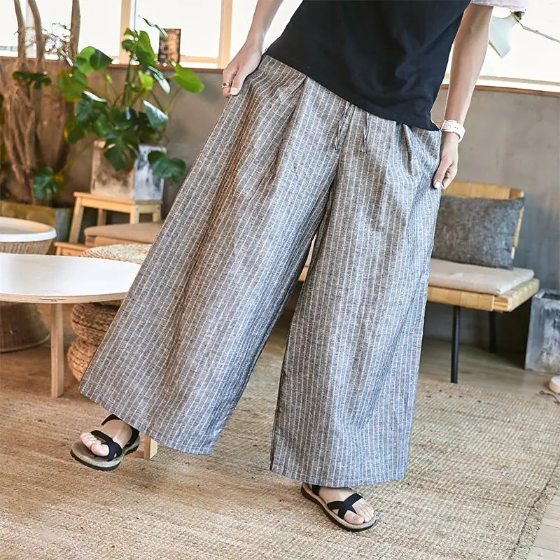 5 Colors Harajuku Cotton Linen Pinstripe Breathable Straight Pants Men's Streetwear Fashion Elastic Waist Loose Casual Skirts
5 Colors Harajuku Cotton Linen Pinstripe Breathable Straight Pants Men's Streetwear Fashion Elastic Waist Loose Casual Skirts