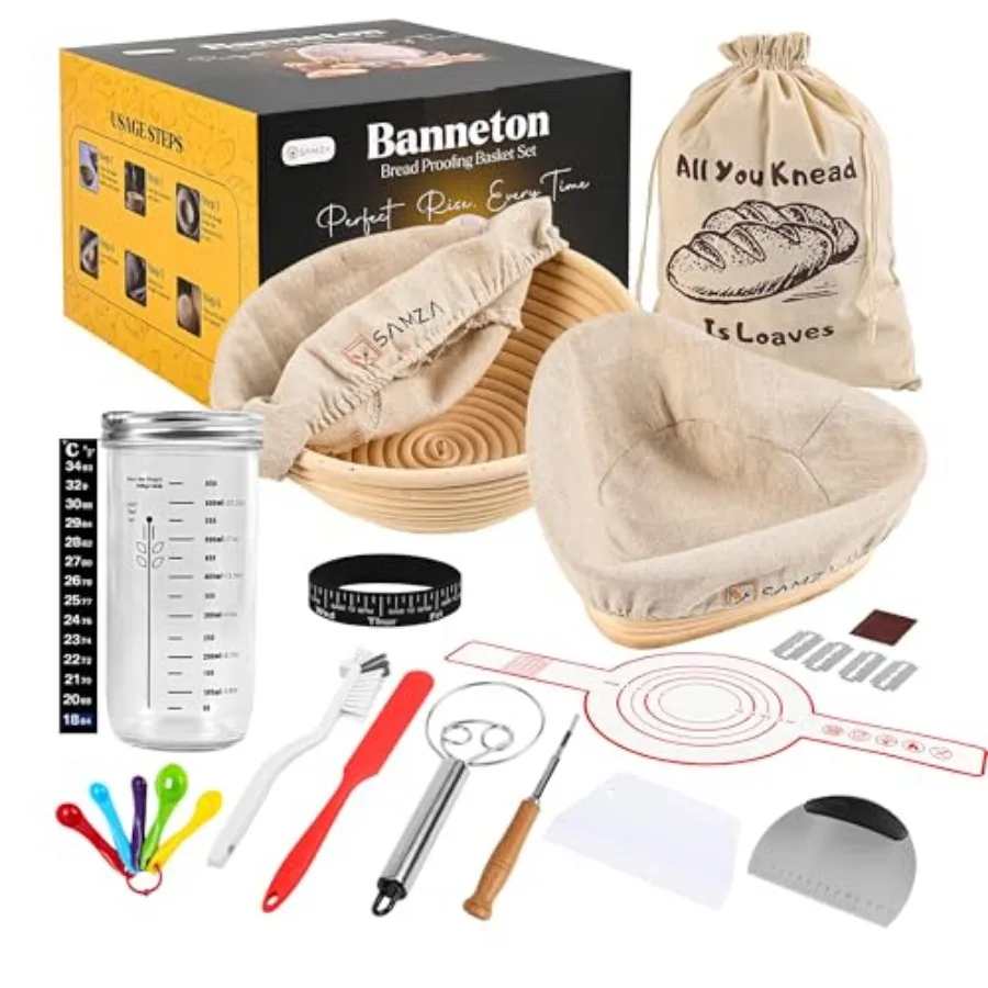 Sourdough Starter Kit - 18Pcs Banneton Bread Proofing Basket Kit with 24oz Glass Jars - 9" Round and 10" Heart Shape Basket wit
Sourdough Starter Kit - 18Pcs Banneton Bread Proofing Basket Kit with 24oz Glass Jars - 9" Round and 10" Heart Shape Basket wit