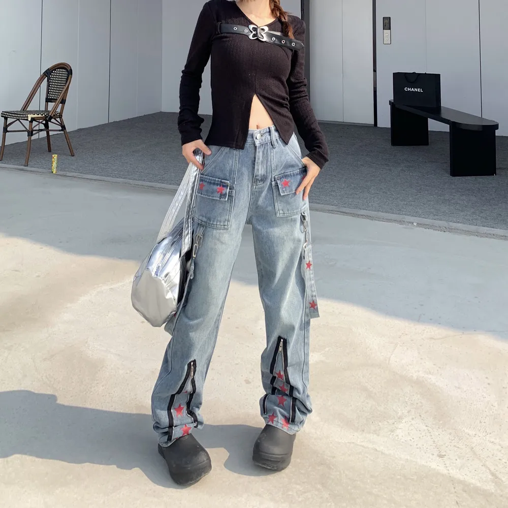 Women Jeans Cargo Pants Streetwear High Waist American Wide Leg Pants Fashion Y2K Style Female Straight Trousers
Women Jeans Cargo Pants Streetwear High Waist American Wide Leg Pants Fashion Y2K Style Female Straight Trousers