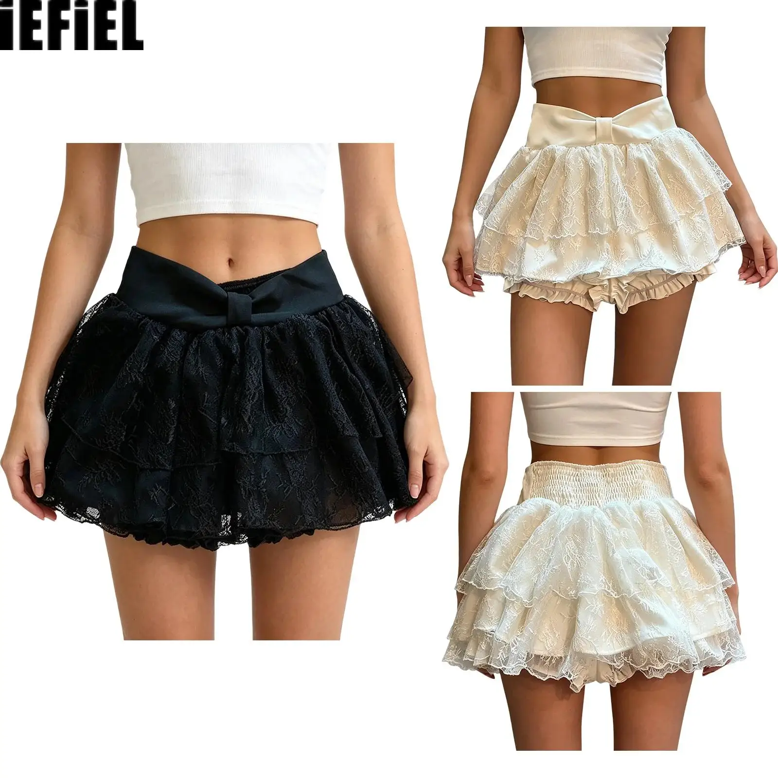Women Puff Culottes Tiered Ruffled Lace Built-in Bloomers Elastic High Waist Cute Bow Waist Skort for Daily Wear
Women Puff Culottes Tiered Ruffled Lace Built-in Bloomers Elastic High Waist Cute Bow Waist Skort for Daily Wear