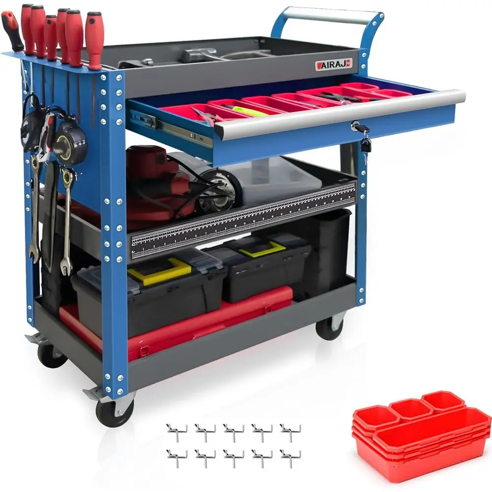 Tool Cart,440LBS Service Cart,4-Tier Tool Cart with Ders,Hooks,Parts Box and Locking System or Warehouse,Garage,Workshop
Tool Cart,440LBS Service Cart,4-Tier Tool Cart with Ders,Hooks,Parts Box and Locking System or Warehouse,Garage,Workshop