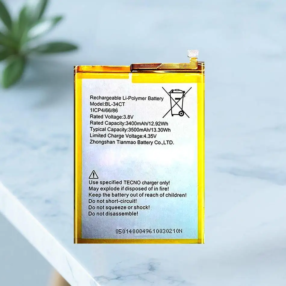 BL-34CT Stable 3500Mah Mobile Phone Battery Long-Lasting Performance For Tecno Camon 11S 
BL-34CT Stable 3500Mah Mobile Phone Battery Long-Lasting Performance For Tecno Camon 11S