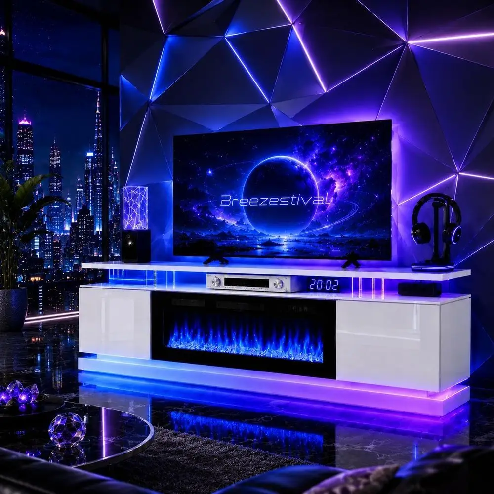 70" ern ireplace TV Stand or TVs up to 80", White Entertainment Center with Black Electric ireplace,Storage Cabi&Adjustable LED
70" ern ireplace TV Stand or TVs up to 80", White Entertainment Center with Black Electric ireplace,Storage Cabi&Adjustable LED