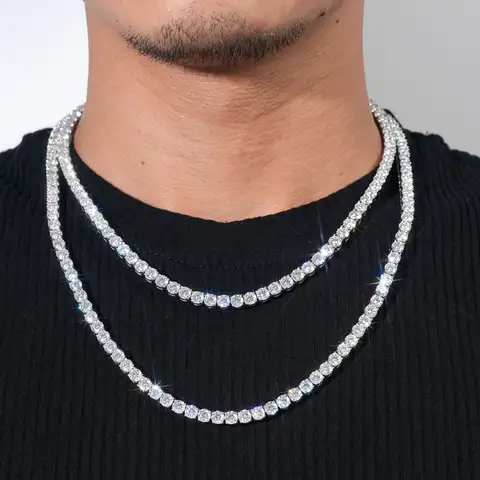 Hip Hop 925 Sterling Silver 3mm 4mm 5mm VVS Moissanite Diamond Necklace Moissanite Tennis Chain
