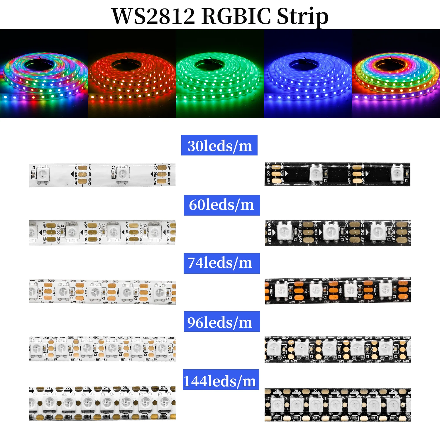WS2812 RGBIC Individually strip lights 5050SMD Smart Pixels Full color LED Lighting lamp Christmas Home Tavern Atmosphere Decor
WS2812 RGBIC Individually strip lights 5050SMD Smart Pixels Full color LED Lighting lamp Christmas Home Tavern Atmosphere Decor