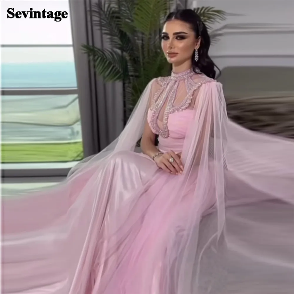 Sevintage Elegant Saudi Arabic Tulle Evening Dresses A-Line Long Cape Sleeves Formal Women Prom Gowns Special Occasion Dresses
Sevintage Elegant Saudi Arabic Tulle Evening Dresses A-Line Long Cape Sleeves Formal Women Prom Gowns Special Occasion Dresses