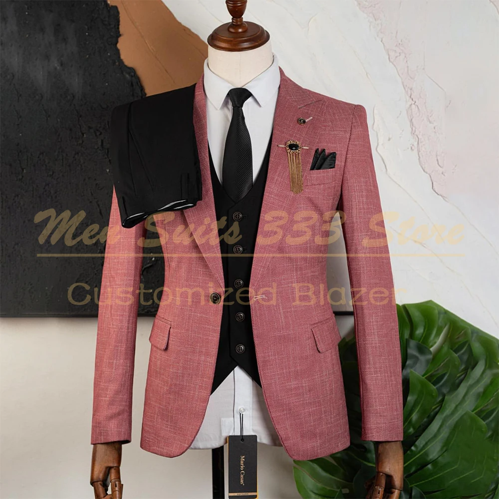 Slim Fit Men's Suits Elegant One-Button Peak Lapel Wedding Male Clothing Luxury 3 Piece Dusty Pink Jacket With Black Pants Vest
Slim Fit Men's Suits Elegant One-Button Peak Lapel Wedding Male Clothing Luxury 3 Piece Dusty Pink Jacket With Black Pants Vest