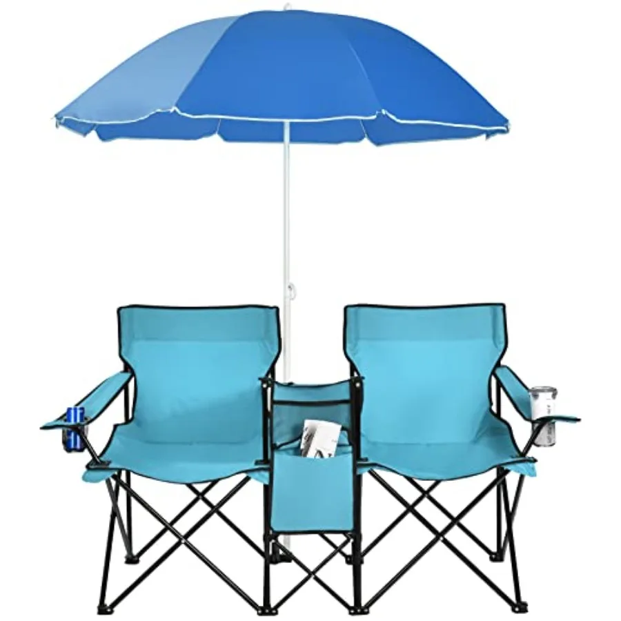 Outdoor double camping chair with umbrella canopy, folding loveseat design, portable beach/picnic/patio use, polyester fabric,
Outdoor double camping chair with umbrella canopy, folding loveseat design, portable beach/picnic/patio use, polyester fabric,