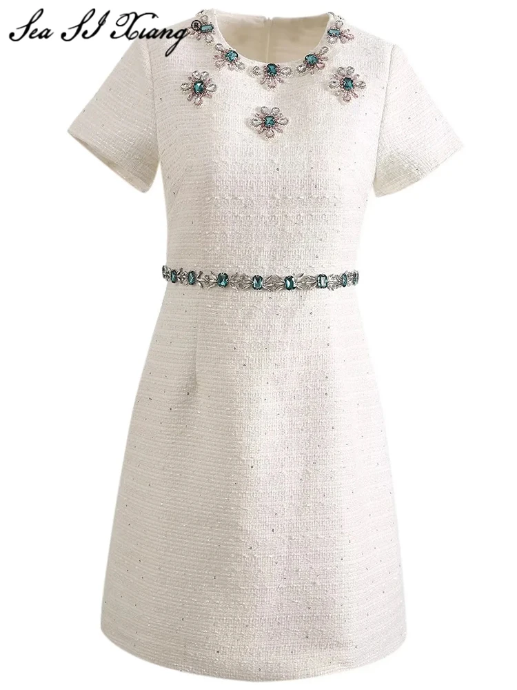 Seasixiang Fashion Designer Early Autumn Tweed Dress Women O-Neck Short Sleeve Crystal Diamonds Office Lady Dresses
Seasixiang Fashion Designer Early Autumn Tweed Dress Women O-Neck Short Sleeve Crystal Diamonds Office Lady Dresses