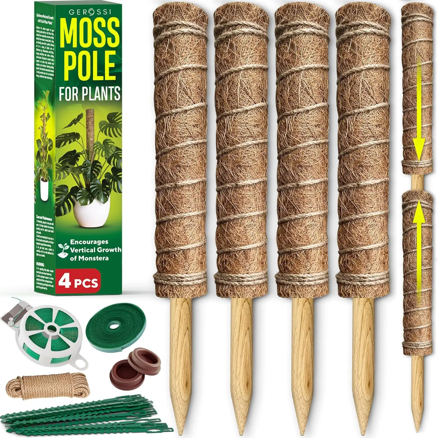 4-Pack 48 Inch Moss Poles for Climbing Plants, Extendable to 47.5 Inches with Ties, Velcro & Rope - Sturdy Natural Support
4-Pack 48 Inch Moss Poles for Climbing Plants, Extendable to 47.5 Inches with Ties, Velcro & Rope - Sturdy Natural Support