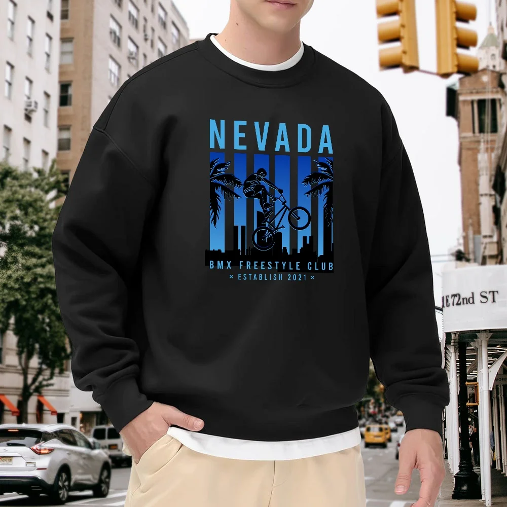 Men's Black Crew Neck Loose Sweatshirt, Street Fashion Bmx Print Top, Casual Versatile Everyday Streetwear Sports Style, Comfortable Breathable Fashionable Pullover
Men's Black Crew Neck Loose Sweatshirt, Street Fashion Bmx Print Top, Casual Versatile Everyday Streetwear Sports Style, Comfortable Breathable Fashionable Pullover