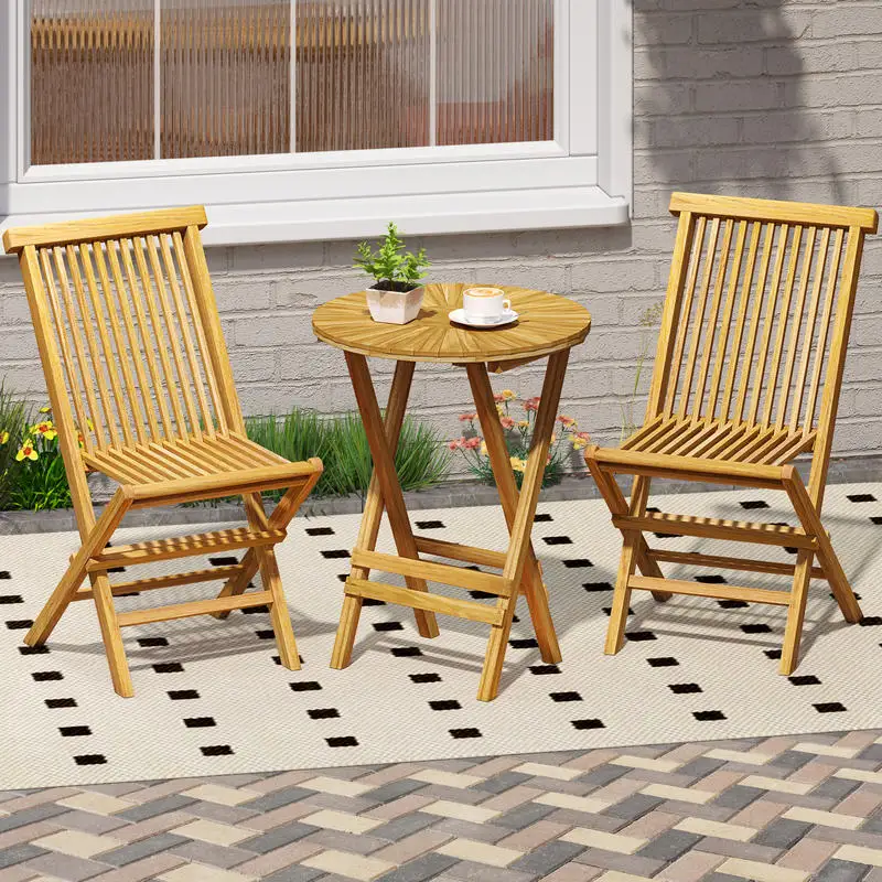 Patio Folding Side Table Teak Wood Round End Table with Slatted Tabletop and X-Shaped Frame
Patio Folding Side Table Teak Wood Round End Table with Slatted Tabletop and X-Shaped Frame