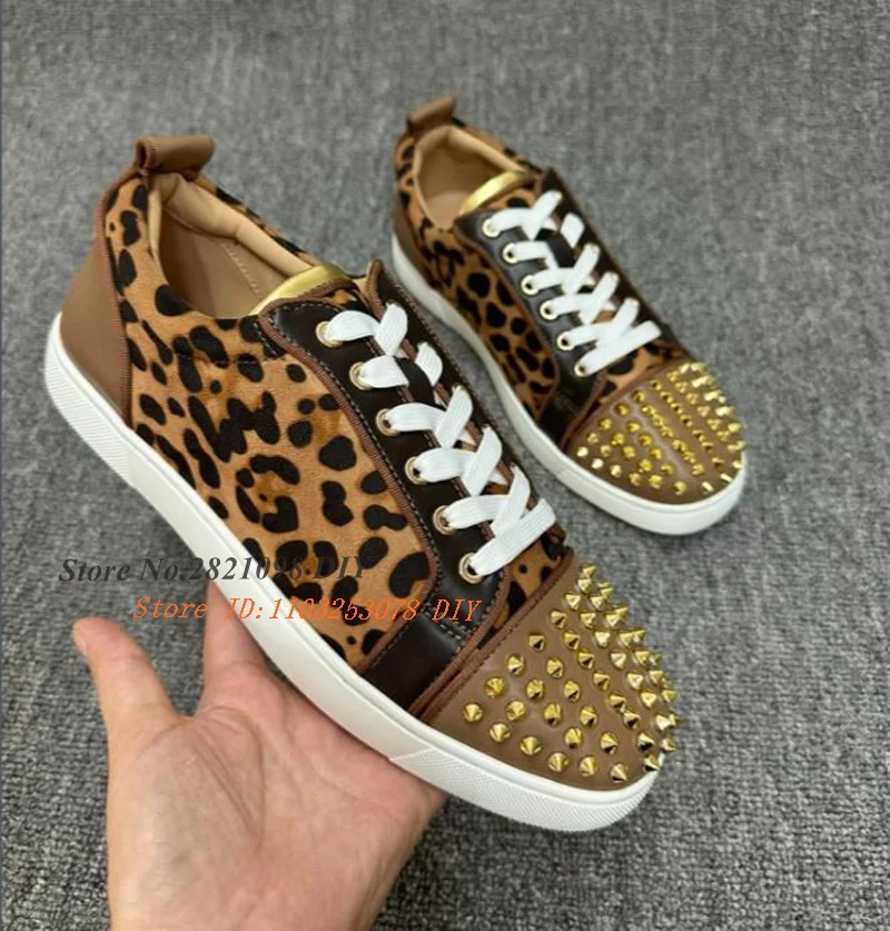 Real Picture Leopard Pattern Gold Stud Flats Round Toe Lover's Shoes Lace Up Men Women Casual Shoes Low Top Sneakers Size 47
Real Picture Leopard Pattern Gold Stud Flats Round Toe Lover's Shoes Lace Up Men Women Casual Shoes Low Top Sneakers Size 47