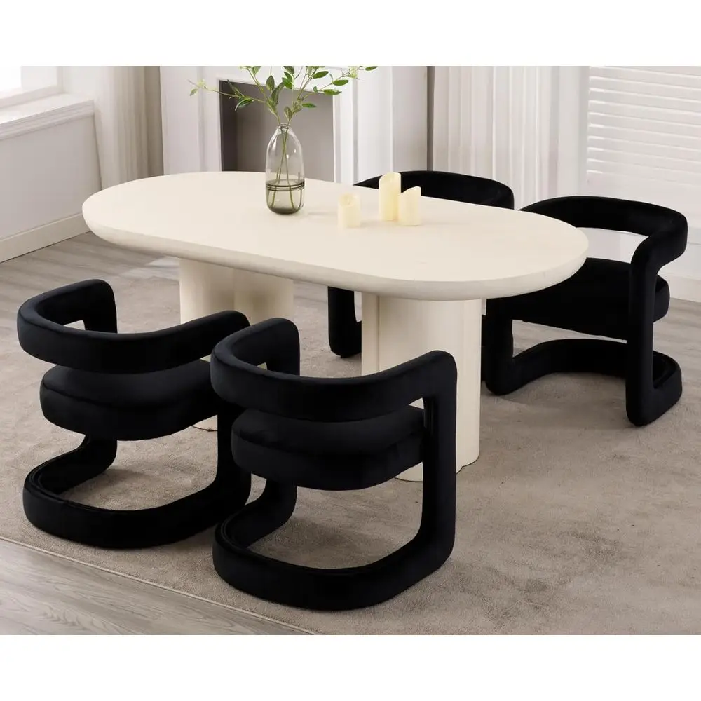 Velvet Finish Barrel Dining Chairs Set of 4, Open Back Design, Sled Base, Ready to Use
Velvet Finish Barrel Dining Chairs Set of 4, Open Back Design, Sled Base, Ready to Use