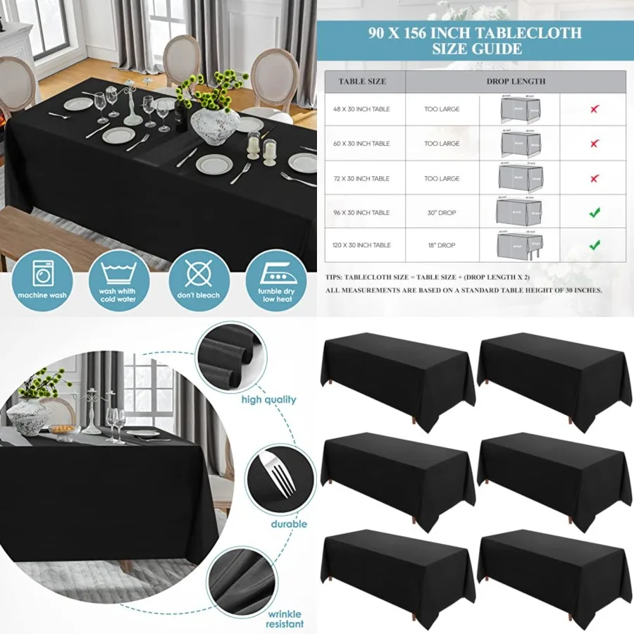 Table Cloth 6 Pack 90 156inch Rectangle Tablecloth Polyester, Stain Wrinkle Resistant Polyester Dining Table Cover for Kitchen
Table Cloth 6 Pack 90 156inch Rectangle Tablecloth Polyester, Stain Wrinkle Resistant Polyester Dining Table Cover for Kitchen