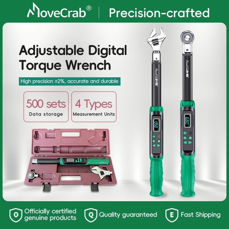 MOVECRAB Digital Torque Wrench with Interchangeable Heads-Precision Adjustable Torque Wrench with Ratchet Adjustable Open-End
MOVECRAB Digital Torque Wrench with Interchangeable Heads-Precision Adjustable Torque Wrench with Ratchet Adjustable Open-End