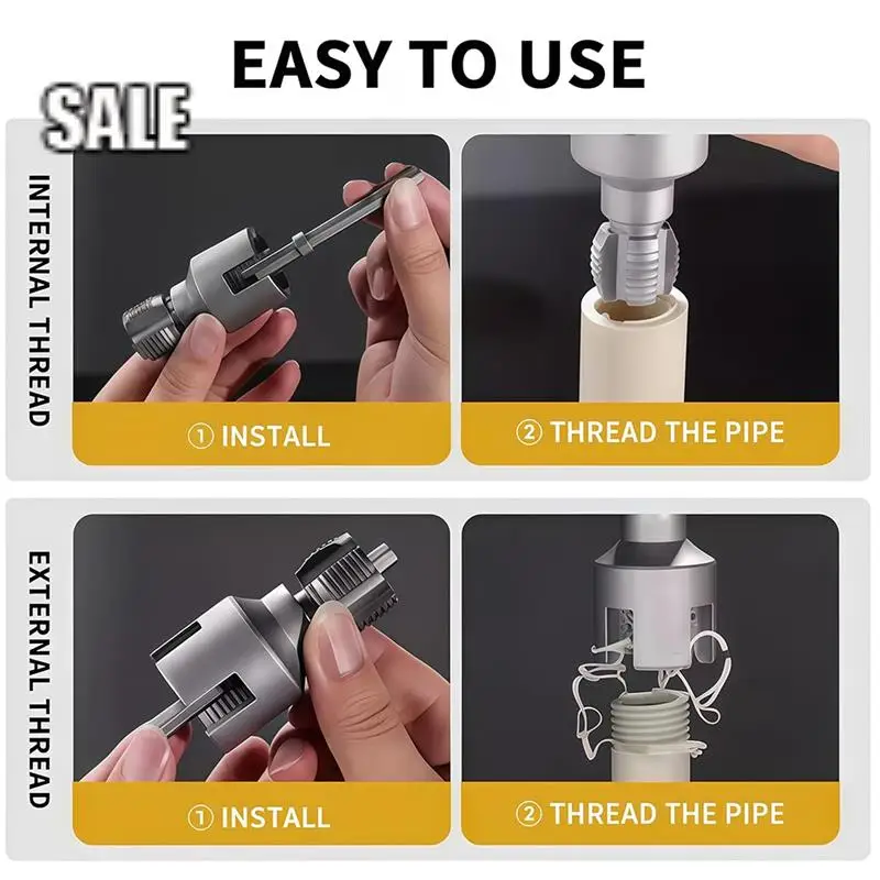 Integrated Internal & External Pipe Threading Tool, Electric Drill Compatible Pvc Pipe Threader Kit-A68E
Integrated Internal & External Pipe Threading Tool, Electric Drill Compatible Pvc Pipe Threader Kit-A68E
