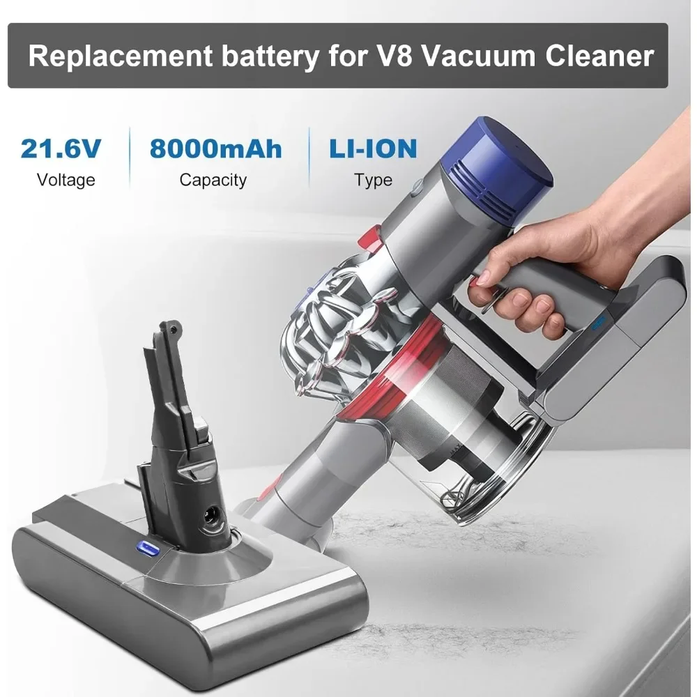 Upgraded 8000mAh 21.6V Lithium-ion Replacement for V6 V7 V8 V10 V11 Series Absolute SV10 Vacuum Handheld Vacuum Cleaner Battery
Upgraded 8000mAh 21.6V Lithium-ion Replacement for V6 V7 V8 V10 V11 Series Absolute SV10 Vacuum Handheld Vacuum Cleaner Battery