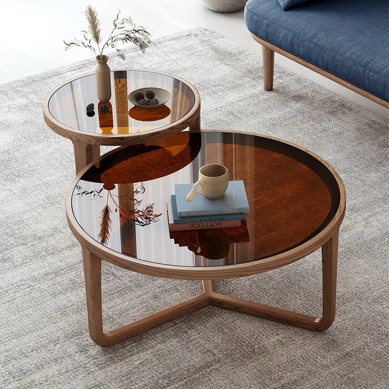 Nordic brown glass round coffee combination ash wood living room sofa side tea balcony table
Nordic brown glass round coffee combination ash wood living room sofa side tea balcony table