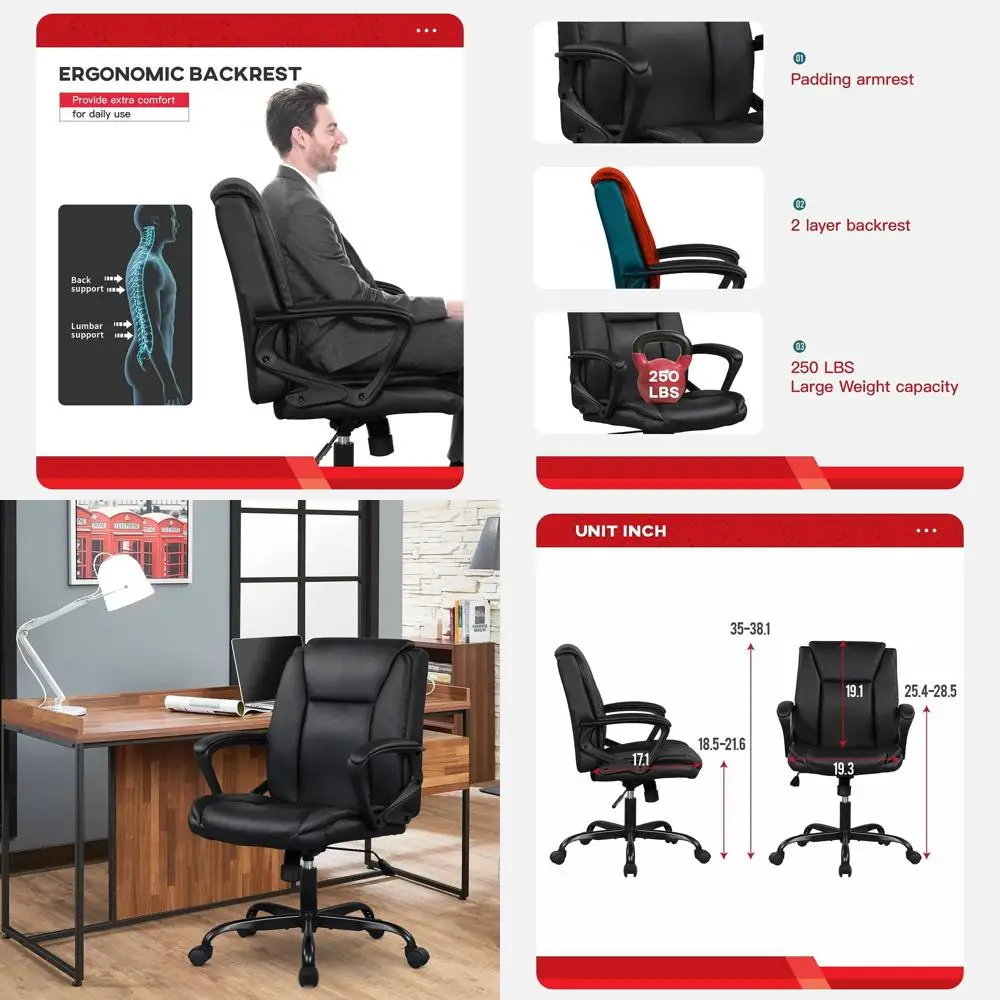 Эргономичное кресло из искусственной кожи с поддержкой поясницы и регулируемыми подлокотниками для домашнего офиса (черное)
Эргономичное кресло из искусственной кожи с поддержкой поясницы и регулируемыми подлокотниками для домашнего офиса (черное)