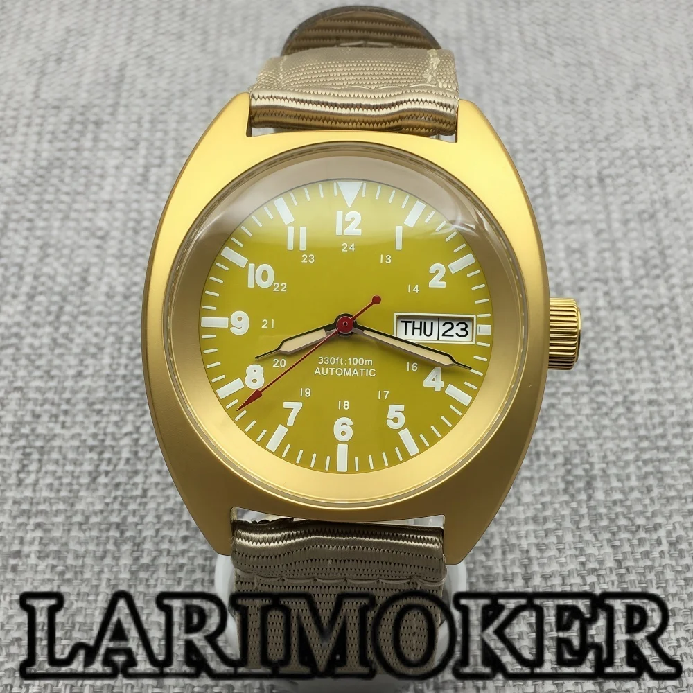 LARIMOKER 36mm/39mm NH36 automatic diving pilot watch gold square case calendar yellow dial sapphire glass luminou Nylon strap
LARIMOKER 36mm/39mm NH36 automatic diving pilot watch gold square case calendar yellow dial sapphire glass luminou Nylon strap