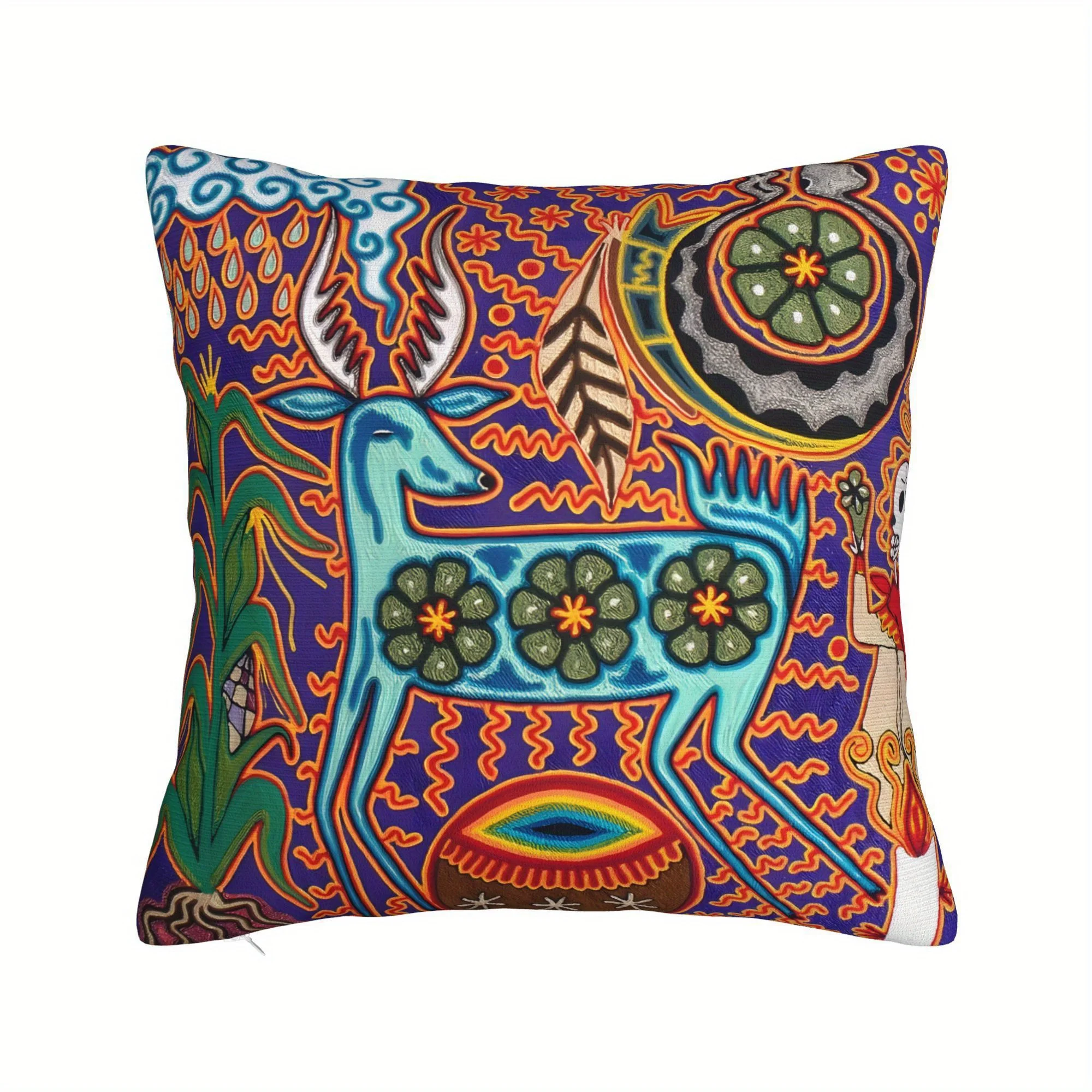 Наволочка для подушки с изображением оленя в стиле хуичол - Декоративная наволочка для дивана
Наволочка для подушки с изображением оленя в стиле хуичол - Декоративная наволочка для дивана