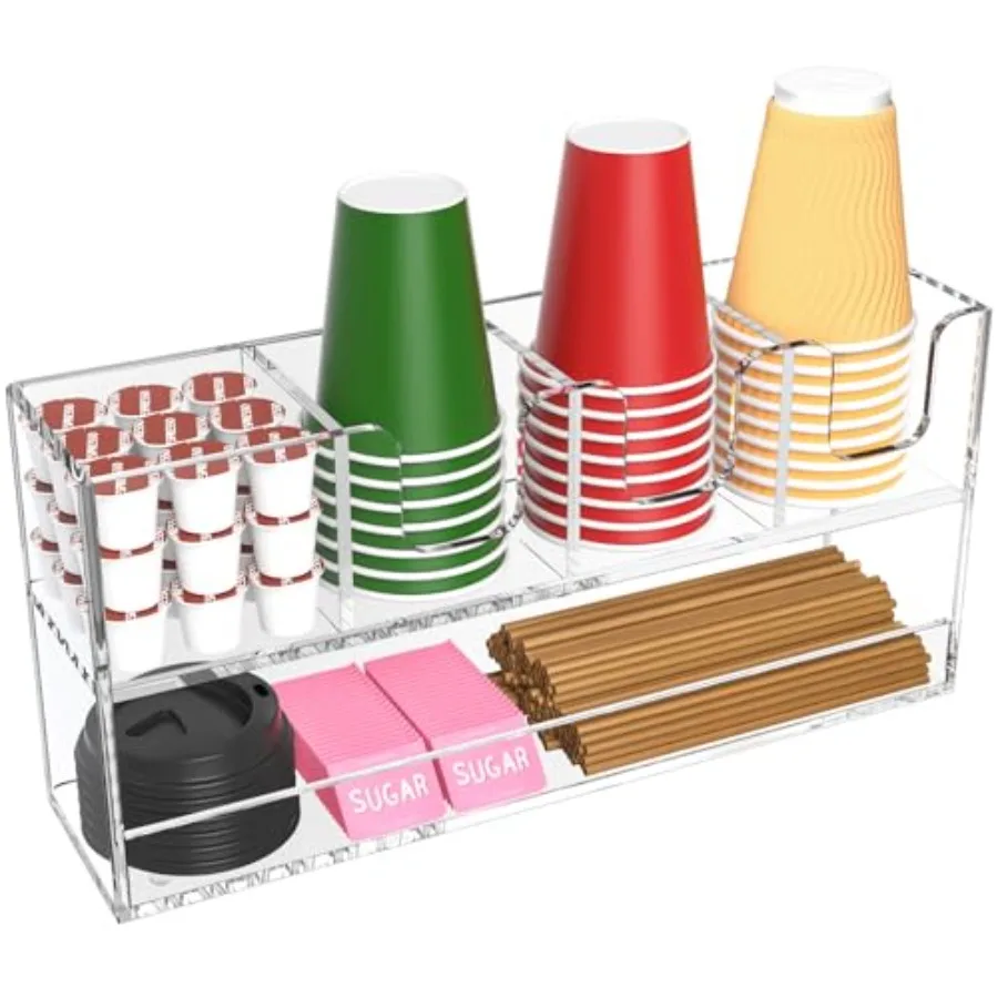 Coffee Condiment and Cup Organizer - -Tier Upright Cup and Lid Holder with Straw Organizer Acrylic Cup Dispenser for Restaurant
Coffee Condiment and Cup Organizer - -Tier Upright Cup and Lid Holder with Straw Organizer Acrylic Cup Dispenser for Restaurant