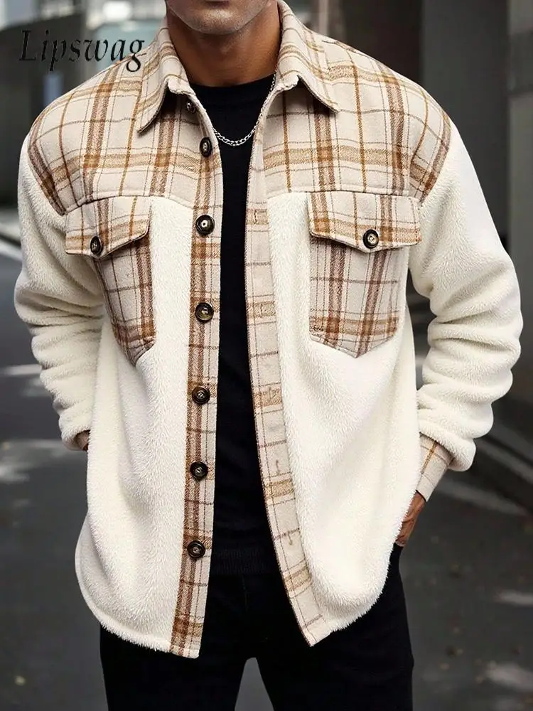 Streetwear Casual Mens Fleece Jacket Coats Spring Vintage Patchwork Plaid Jackets Men Vintage Button-up Turn-down Collar Coat
Streetwear Casual Mens Fleece Jacket Coats Spring Vintage Patchwork Plaid Jackets Men Vintage Button-up Turn-down Collar Coat