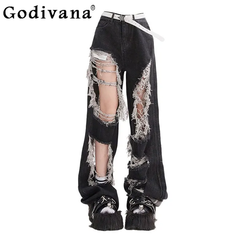 Large Size Summer Sweet Cool Black Loose Personality Ripped Jeans Punk High Waist Versatile Fashion European American Streetwear
Large Size Summer Sweet Cool Black Loose Personality Ripped Jeans Punk High Waist Versatile Fashion European American Streetwear