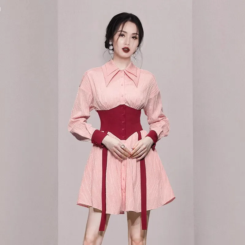 New Fashion Autumn Pink Red Hit Color Shirt Dress Designer Women Double Lapel Collar Single Breasted Ladies Office Mini Vestidos
New Fashion Autumn Pink Red Hit Color Shirt Dress Designer Women Double Lapel Collar Single Breasted Ladies Office Mini Vestidos