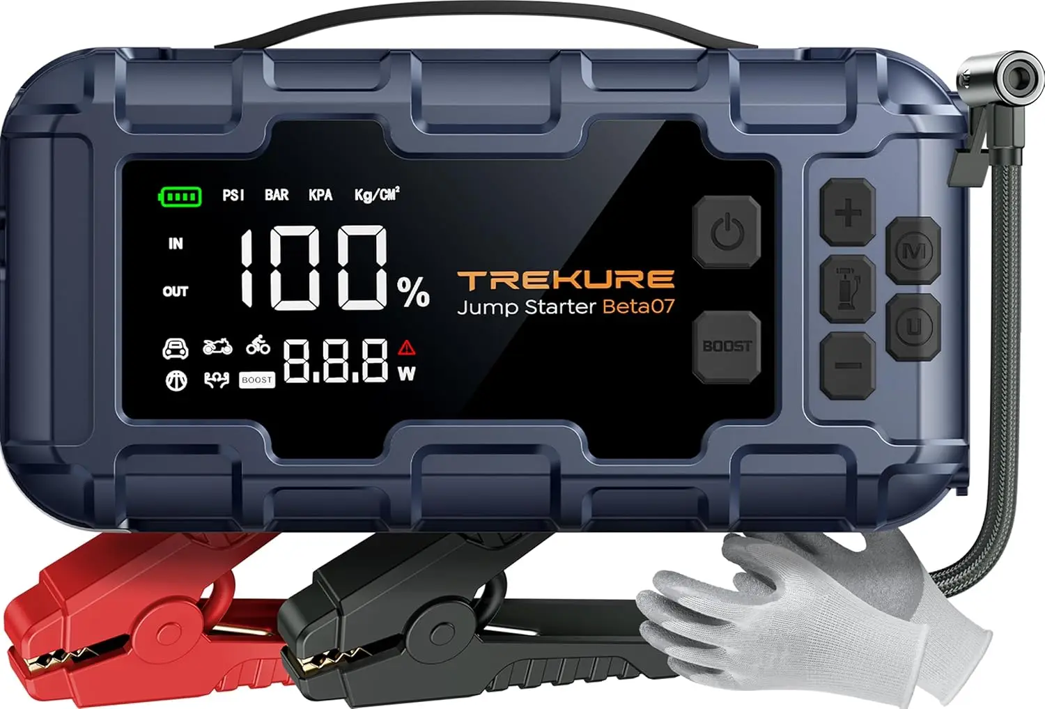 10-in-1 Portable Car Battery Jump Starter with Air Compressor, 8000A Peak, 160PSI, Fast Charging & Emergency Light
10-in-1 Portable Car Battery Jump Starter with Air Compressor, 8000A Peak, 160PSI, Fast Charging & Emergency Light