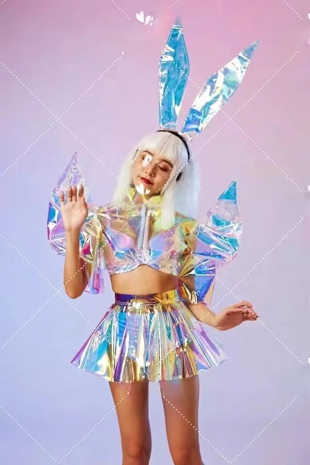 Laser Bubble Sleeve Top Bikini Skirt Headress Outfits Nightclub DS Dance Performance Set Bar Gogo Singer Stage Party Rave Wear
Laser Bubble Sleeve Top Bikini Skirt Headress Outfits Nightclub DS Dance Performance Set Bar Gogo Singer Stage Party Rave Wear
