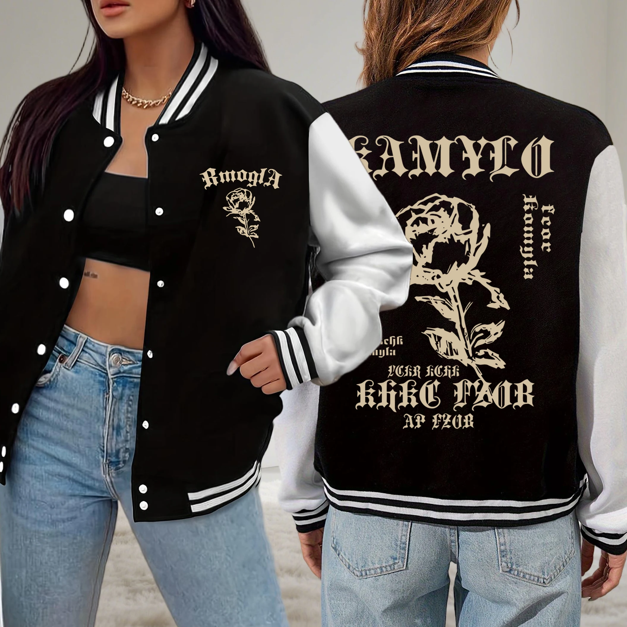 Originality Rose Art Fonts Prints Jackets Women Fashion Fleece Baseball Uniform Pocket Loose Woman Clothes Soft Streetwear
Originality Rose Art Fonts Prints Jackets Women Fashion Fleece Baseball Uniform Pocket Loose Woman Clothes Soft Streetwear