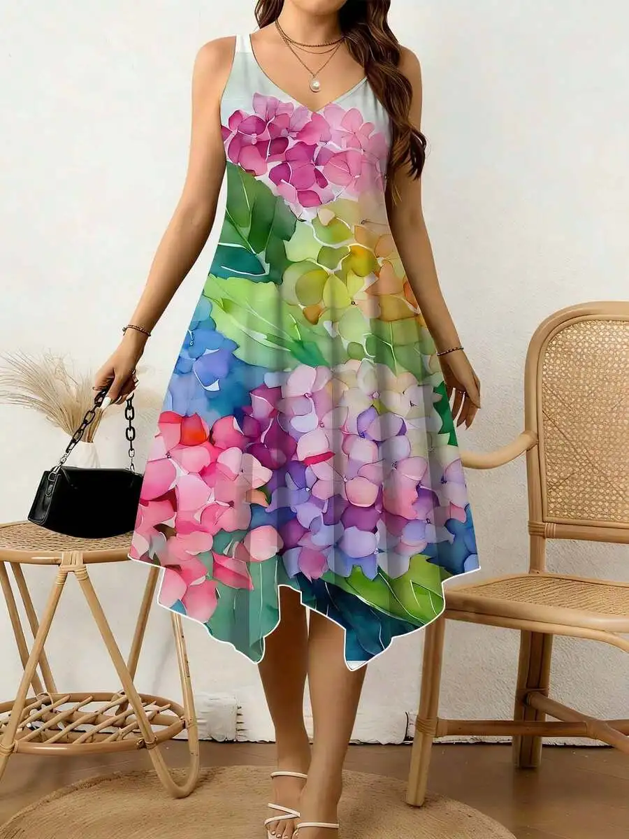 Floral Print Women V Neck Sleeveless Dress Irregular Hem Breathable Summer Casual
Floral Print Women V Neck Sleeveless Dress Irregular Hem Breathable Summer Casual