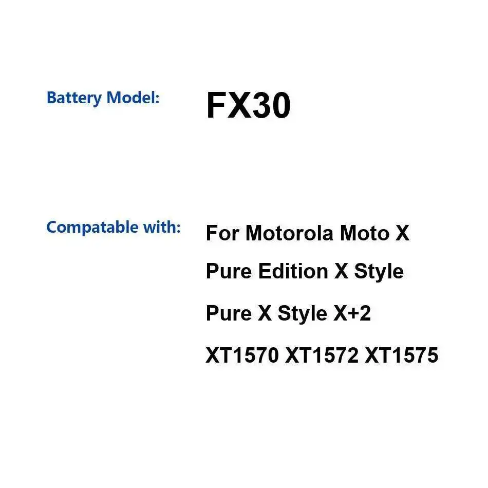 Аккумулятор мобильного телефона FX30 3000 мАч для Motorola Moto X Pure Edition Style X + 2 XT1570 XT1572 XT1575
Аккумулятор мобильного телефона FX30 3000 мАч для Motorola Moto X Pure Edition Style X + 2 XT1570 XT1572 XT1575