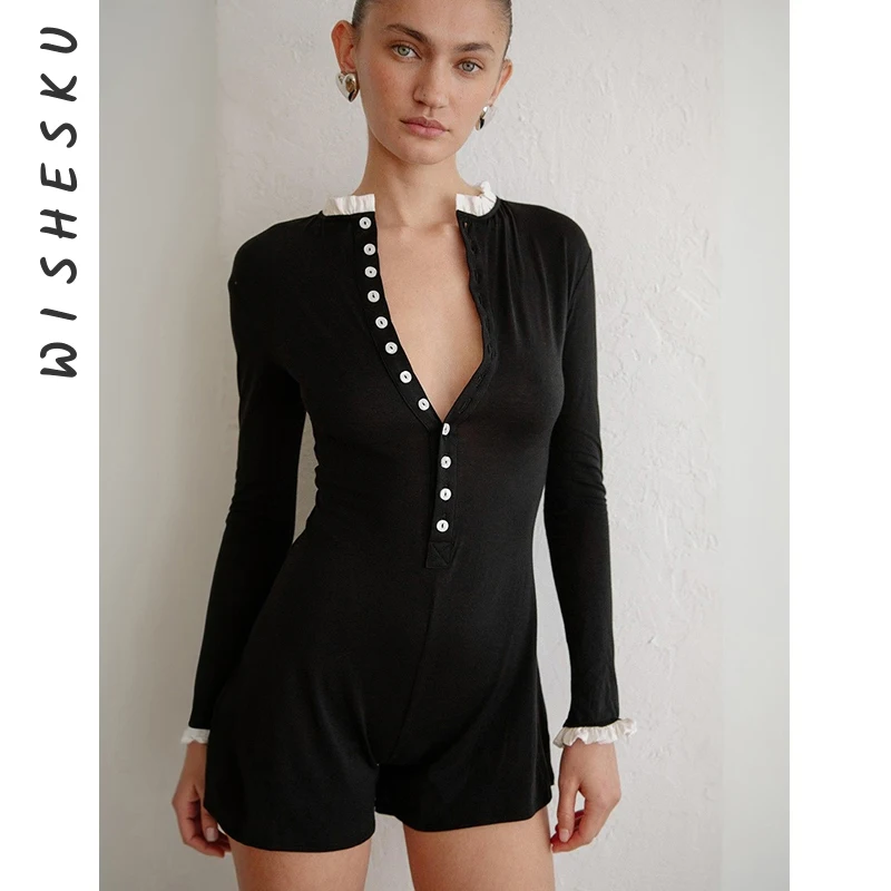 Women Single Breasted Skinny Shorts Jumpsuits Women Long Sleeve Black One Piece Rompers 2025 Fall Elegant Lady Clothes
Women Single Breasted Skinny Shorts Jumpsuits Women Long Sleeve Black One Piece Rompers 2025 Fall Elegant Lady Clothes