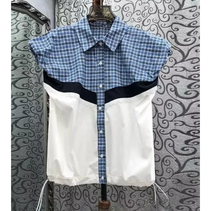 Women's Sleeveless Shirt Retro Plaid Lace Hem Drawstring Collar Breathable Comfortable Summer New Style Fashion Design
Women's Sleeveless Shirt Retro Plaid Lace Hem Drawstring Collar Breathable Comfortable Summer New Style Fashion Design