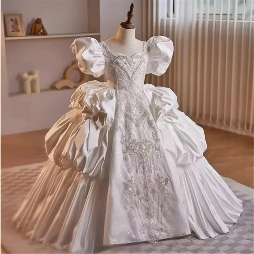 Customized White Flower Girl Dress For Wedding Beading Pearls Short Sleeve Floor Length Kids Birthday First Communion Gown
Customized White Flower Girl Dress For Wedding Beading Pearls Short Sleeve Floor Length Kids Birthday First Communion Gown