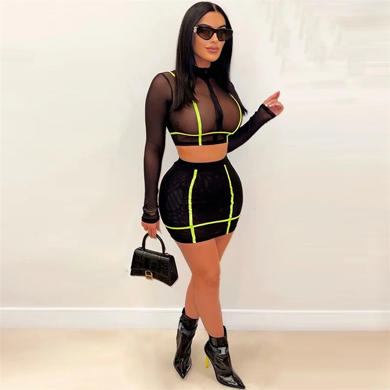 Sexy See Through Mesh Striped Two Piece Sets Womens Outfits Nightclub Crop Top and Mini Skirt Set Party Bodycon Dress Sets Y2K
Sexy See Through Mesh Striped Two Piece Sets Womens Outfits Nightclub Crop Top and Mini Skirt Set Party Bodycon Dress Sets Y2K