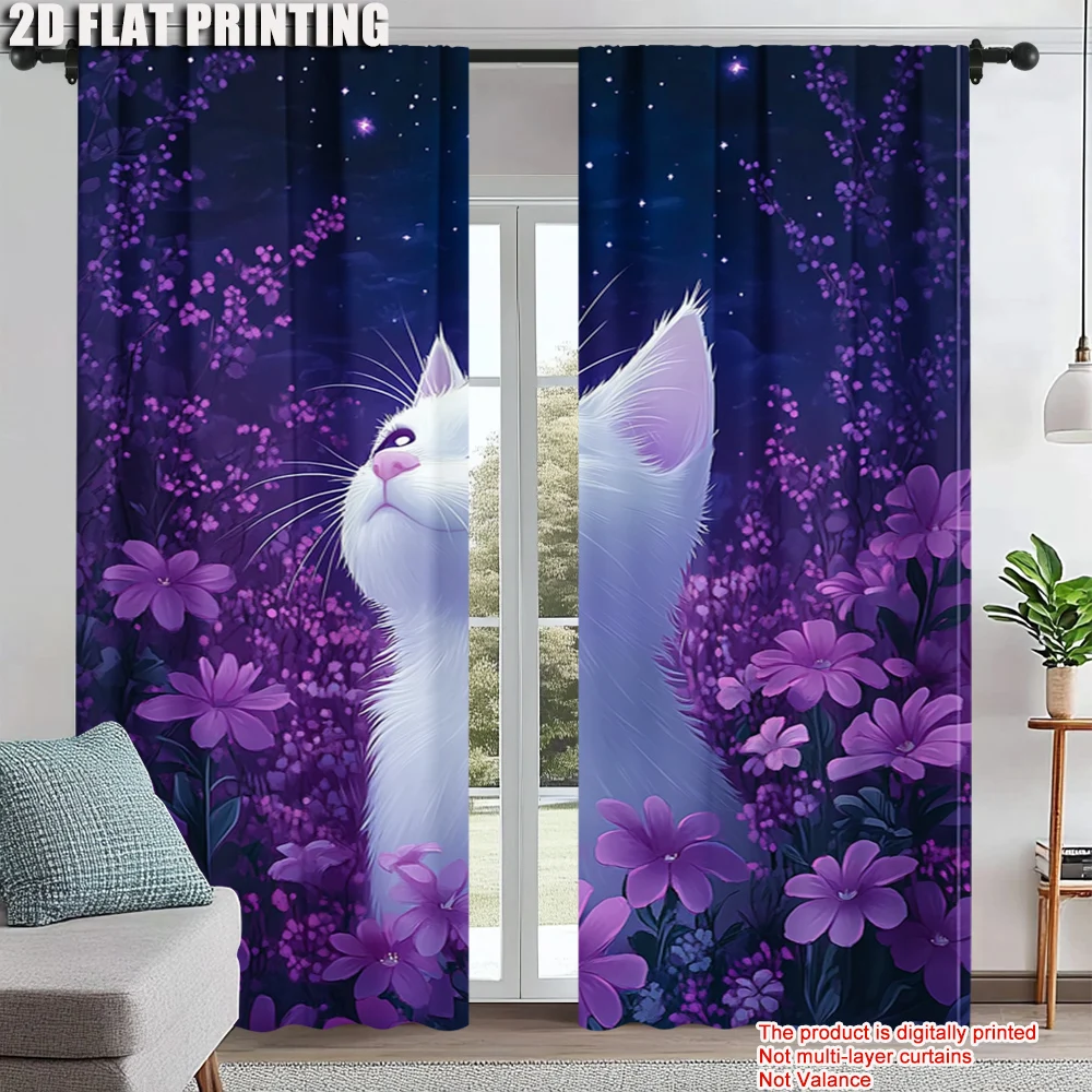 2Pcs Window Curtain Romantic White Cat Amidst Purple Flowers And Starry Sky Suitable For Home Decoration Bedroom Dining Room
2Pcs Window Curtain Romantic White Cat Amidst Purple Flowers And Starry Sky Suitable For Home Decoration Bedroom Dining Room