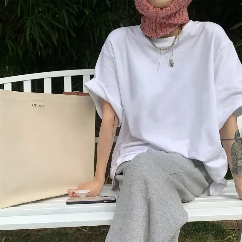 Женская футболка с короткими рукавами из чистого хлопка, черно-белый универсальный простой свободный топ с круглым вырезом и половиной рукава, летний
Женская футболка с короткими рукавами из чистого хлопка, черно-белый универсальный простой свободный топ с круглым вырезом и половиной рукава, летний