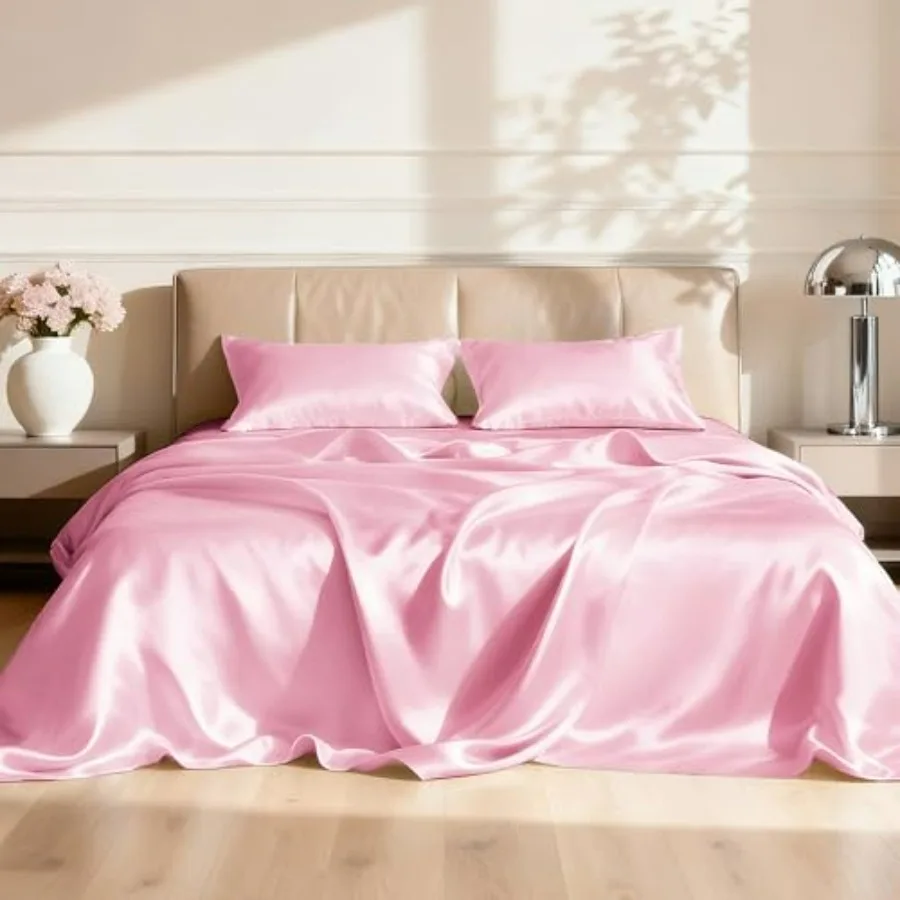 Size Satin Sheet Sets - 4 Pcs Pink Silky Sheet Set with Deep Pocket, Luxury Silk Feel Bed Sheets Bedding Set 1 Flat Sheet, 1 Fi
Size Satin Sheet Sets - 4 Pcs Pink Silky Sheet Set with Deep Pocket, Luxury Silk Feel Bed Sheets Bedding Set 1 Flat Sheet, 1 Fi